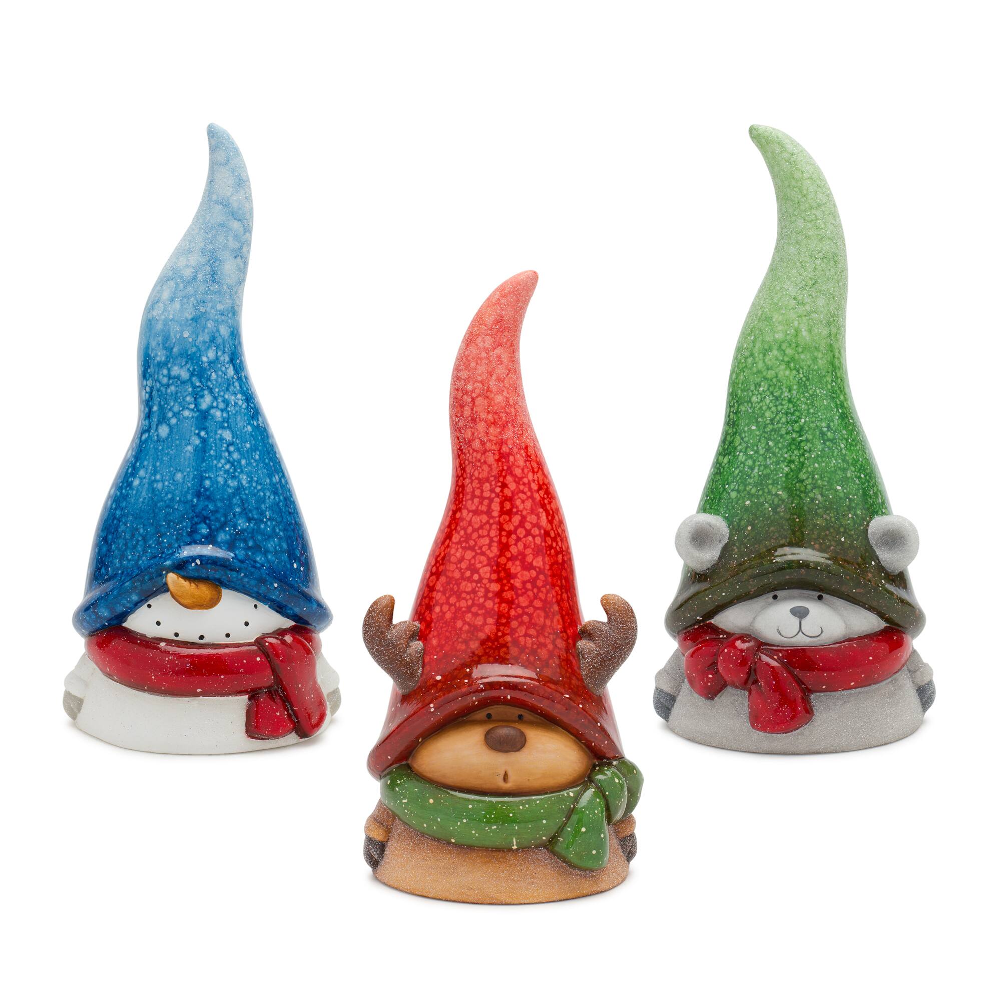 12" Terra Cotta Snowman, Moose & Bear Figurine Set